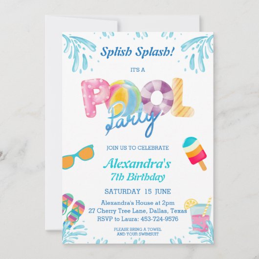 Splish Splash Kinder Pool Party Kaart (Voorkant)