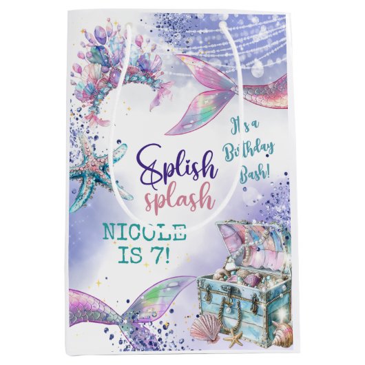Splish splash magische zeemeermin verjaardag bash medium cadeauzakje (Voorkant)