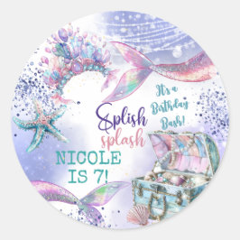Splish splash magische zeemeermin verjaardag bash ronde sticker