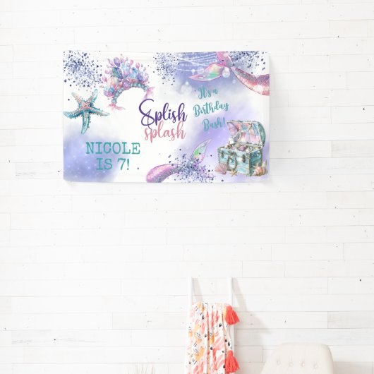 Splish splash magische zeemeermin verjaardag bash spandoek (Insitu)