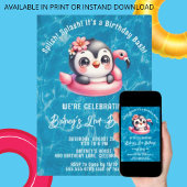 splish splash meisje pinguïn zwembad verjaardagsfe kaart