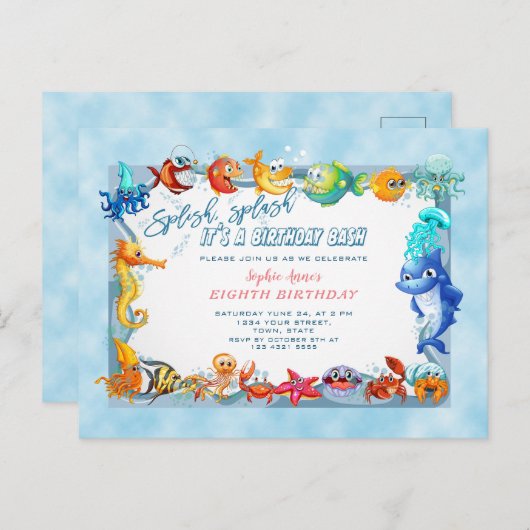 Splish Splash Meisje Unieke Achtste Zwembad Verjaa Briefkaart (Voorkant / Achterkant)