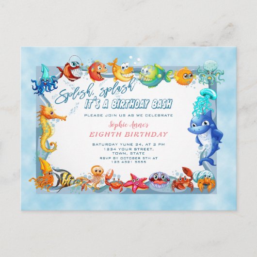 Splish Splash Meisje Unieke Achtste Zwembad Verjaa Briefkaart (Voorkant)