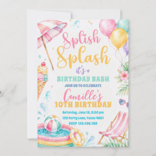 Splish Splash Meisje Zomerfeest Verjaardag Kaart