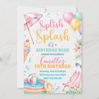 Splish Splash Meisje Zomerfeest Verjaardag Kaart