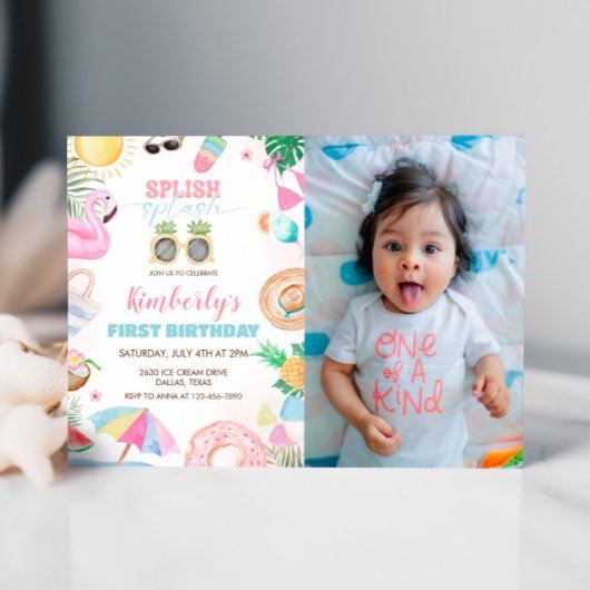 Splish Splash Meisje Zwembad Party Pink Foto Kaart