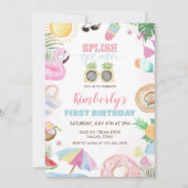 Splish Splash Meisje Zwembad Party Roze Kaart (Voorkant)