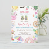 Splish Splash Meisje Zwembad Party Roze Kaart (Staand voorkant)