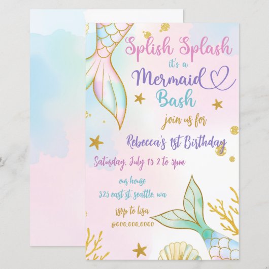 Splish Splash Mermaid Bash Birthday Party (Voorkant / Achterkant)