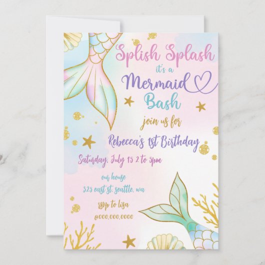 Splish Splash Mermaid Bash Birthday Party Kaart (Voorkant)