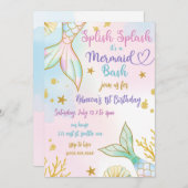 Splish Splash Mermaid Bash Birthday Party Kaart (Voorkant / Achterkant)