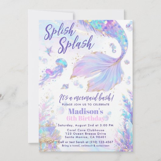 Splish Splash Mermaid Bash Birthday Uitnodiging (Voorkant)