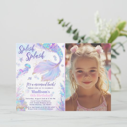 Splish Splash Mermaid Bash Birthday Uitnodiging (Staand voorkant)