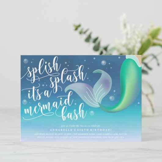 Splish Splash Mermaid Bash Birthday Uitnodiging (Staand voorkant)