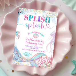 Splish Splash mermaid bash girl birthday invitatio Kaart