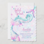 Splish Splash Mermaid Bash Girl Birthday Party Kaart (Voorkant)