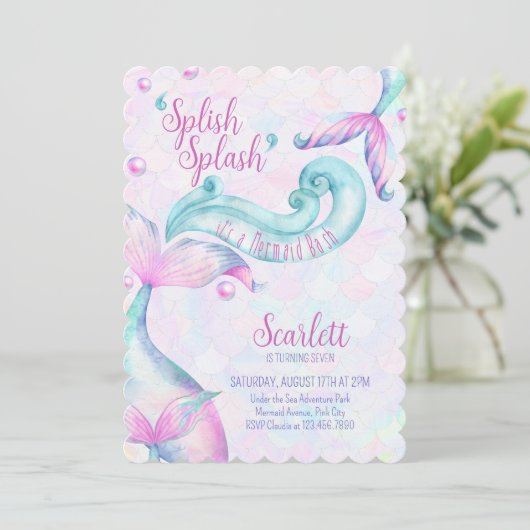 Splish Splash Mermaid Bash Girl Birthday Party Kaart (Staand voorkant)