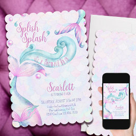 Splish Splash Mermaid Bash Girl Birthday Party Kaart