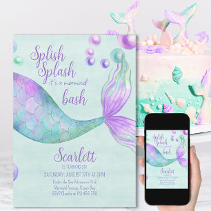 Splish Splash Mermaid Bash Girls Birthday Party Kaart