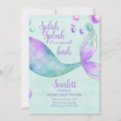 Splish Splash Mermaid Bash Girls Birthday Party Kaart (Voorkant)