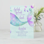 Splish Splash Mermaid Bash Girls Birthday Party Kaart (Staand voorkant)