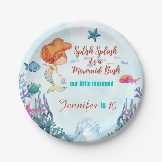 Splish Splash Mermaid Bash Girls Birthday Party Papieren Bordje (Voorkant)
