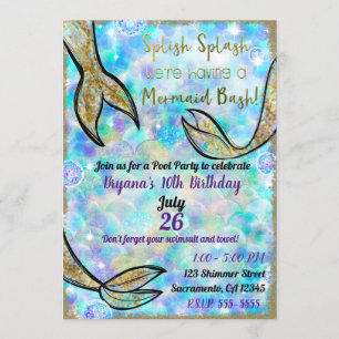 Splish Splash Mermaid Bash Pool Birthday Kaart