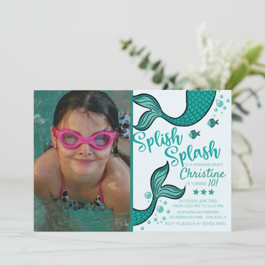 Splish Splash Mermaid Birthday Bash Kaart (Staand voorkant)