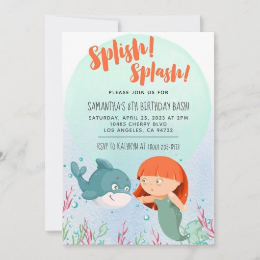 Splish Splash Mermaid Birthday Bash uitnodiging (Voorkant)