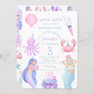 Splish Splash Mermaid Birthday Bash uitnodiging