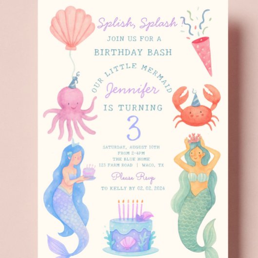 Splish Splash Mermaid Birthday Bash uitnodiging