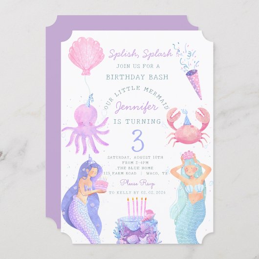 Splish Splash Mermaid Birthday Bash uitnodiging