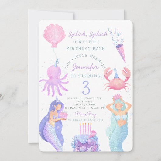 Splish Splash Mermaid Birthday Bash uitnodiging (Voorkant)
