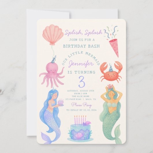 Splish Splash Mermaid Birthday Bash uitnodiging (Voorkant)