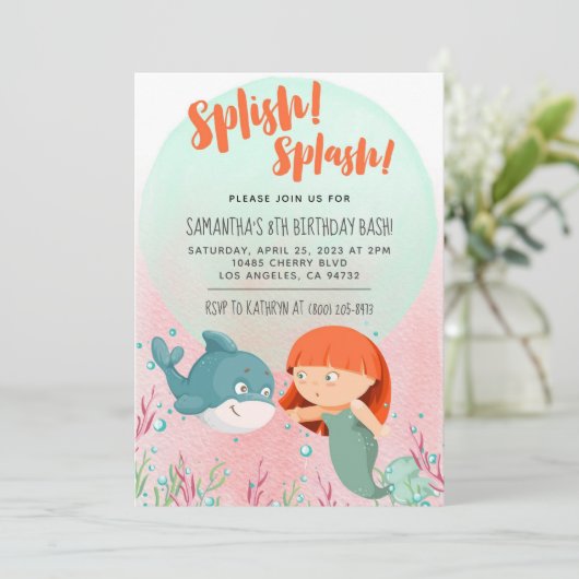 Splish Splash Mermaid Birthday Bash uitnodiging (Staand voorkant)