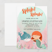 Splish Splash Mermaid Birthday Bash uitnodiging (Voorkant / Achterkant)