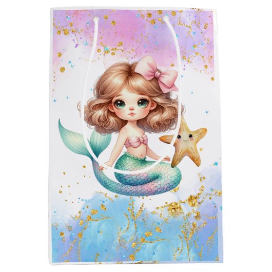Splish Splash Mermaid Plain Party Gift Bag Medium Cadeauzakje (Voorkant)