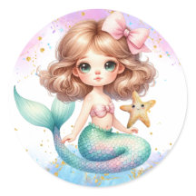 Splish Splash Mermaid Plain Party Stickers