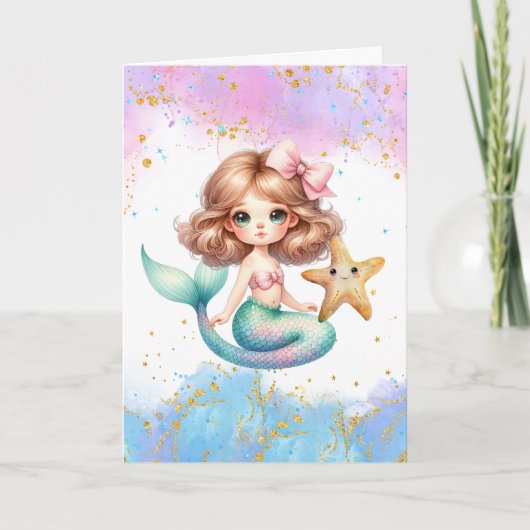 Splish Splash Mermaid Plain Party Verjaardagsfeest Kaart (Voorkant)