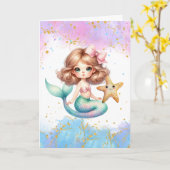 Splish Splash Mermaid Plain Party Verjaardagsfeest Kaart (Gele Bloem)