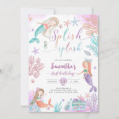 Splish Splash Mermaid Under The Sea Birthday Kaart (Voorkant)