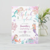 Splish Splash Mermaid Under The Sea Birthday Kaart (Staand voorkant)
