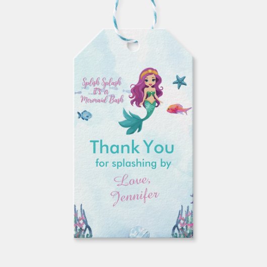 Splish Splash Paarse Zeemeermin Bash Dank u Cadeaulabel (Voorkant)