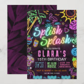 Splish Splash Party 15e Party bewerkbare uitnodigi Kaart (Voorkant / Achterkant)