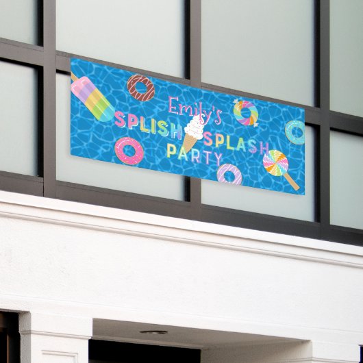 Splish Splash Party L Pool Verjaardag L Desserts Spandoek (Buitenkant Gebouw)