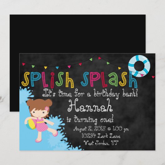 Splish Splash Party nodigt uit Kaart (Voorkant / Achterkant)