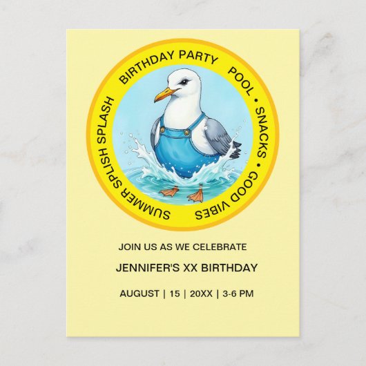Splish Splash plezier Zeemeeuw zomer Pool Party Briefkaart (Voorkant)