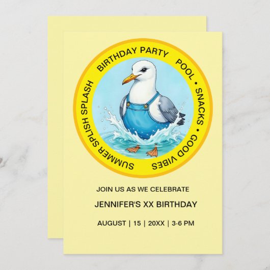 Splish Splash plezier Zeemeeuw zomer Pool Party Kaart (Voorkant / Achterkant)