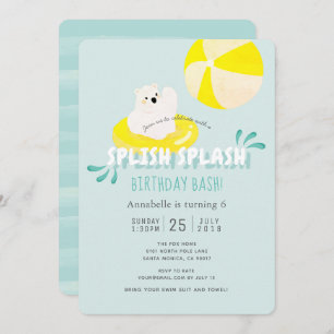 Splish Splash Polar Beer Blue Birthday Invitation Kaart