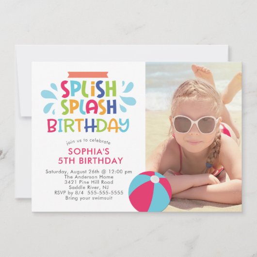 Splish Splash Pool Birthday Invitation Kaart (Voorkant)